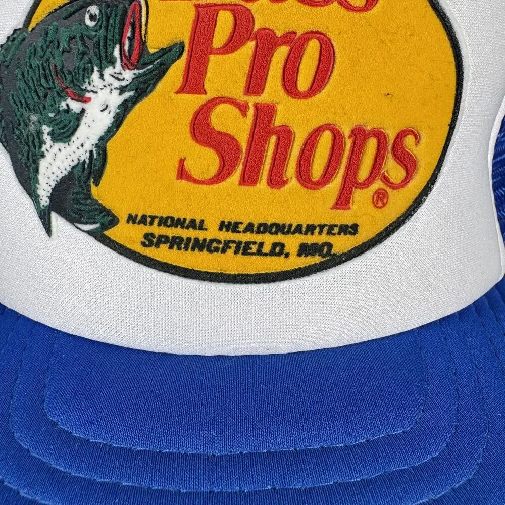 Vintage‎ Bass Pro Shops Hat Cap Snap Back One Size Blue Trucker Patch Mens 90s